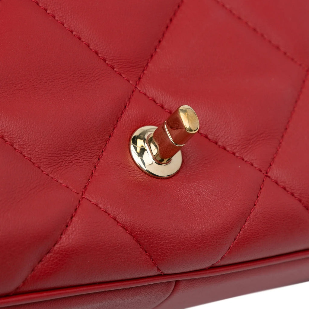 Lambskin Small (Good) Satchel Authenticated Red Flap Unisex Bag Chanel Leather Carry Easy Pre-Owned