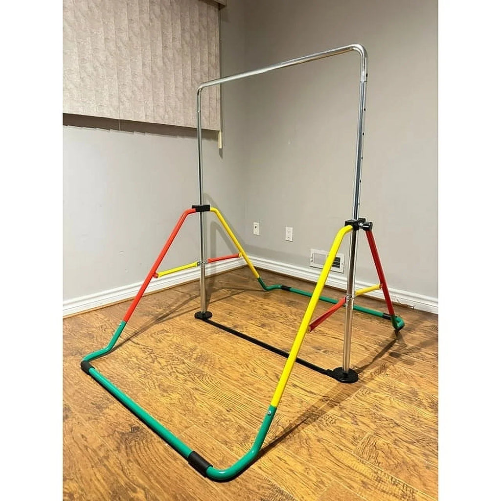 Junior Bar for Playground (Red/Yellow) Folding for Bar - Height-Adjustable Training Bar Kids' Gymnasts Bar Equipment Expandable Home Horizontal Kip - Monkey - Boys/Girls Gymnastics