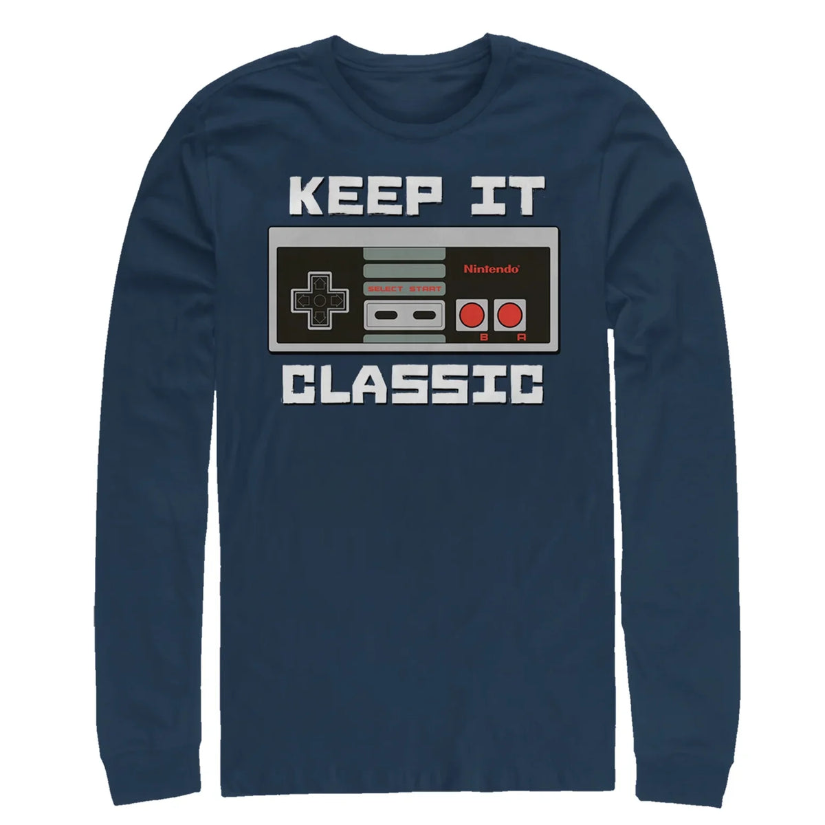 NES Large Sleeve Navy Controller Nintendo Men's Long Shirt X Classic Blue
