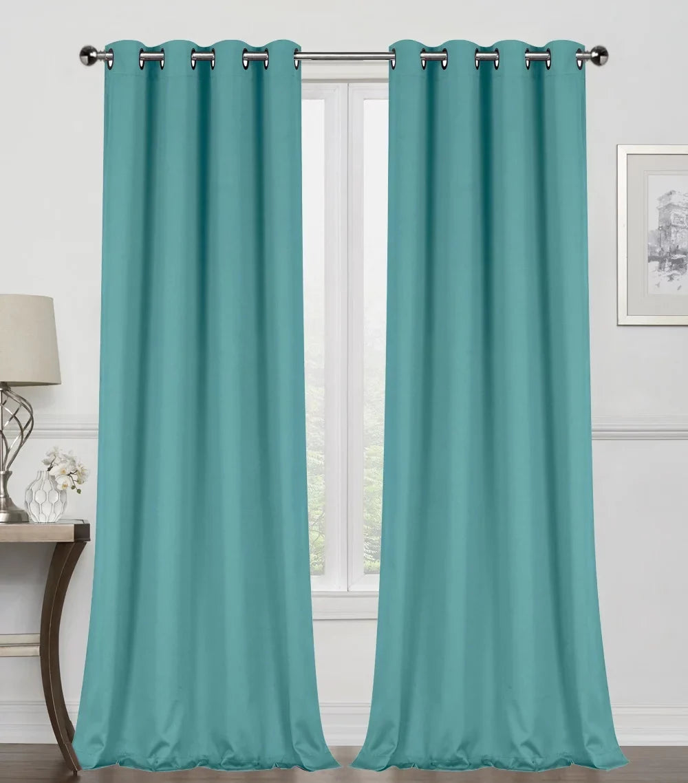 Saving 63 Collections 100% Regal Thermal Long Top Curtain Grommet Panels - Energy Pack Blackout Teal, 2 in. Home