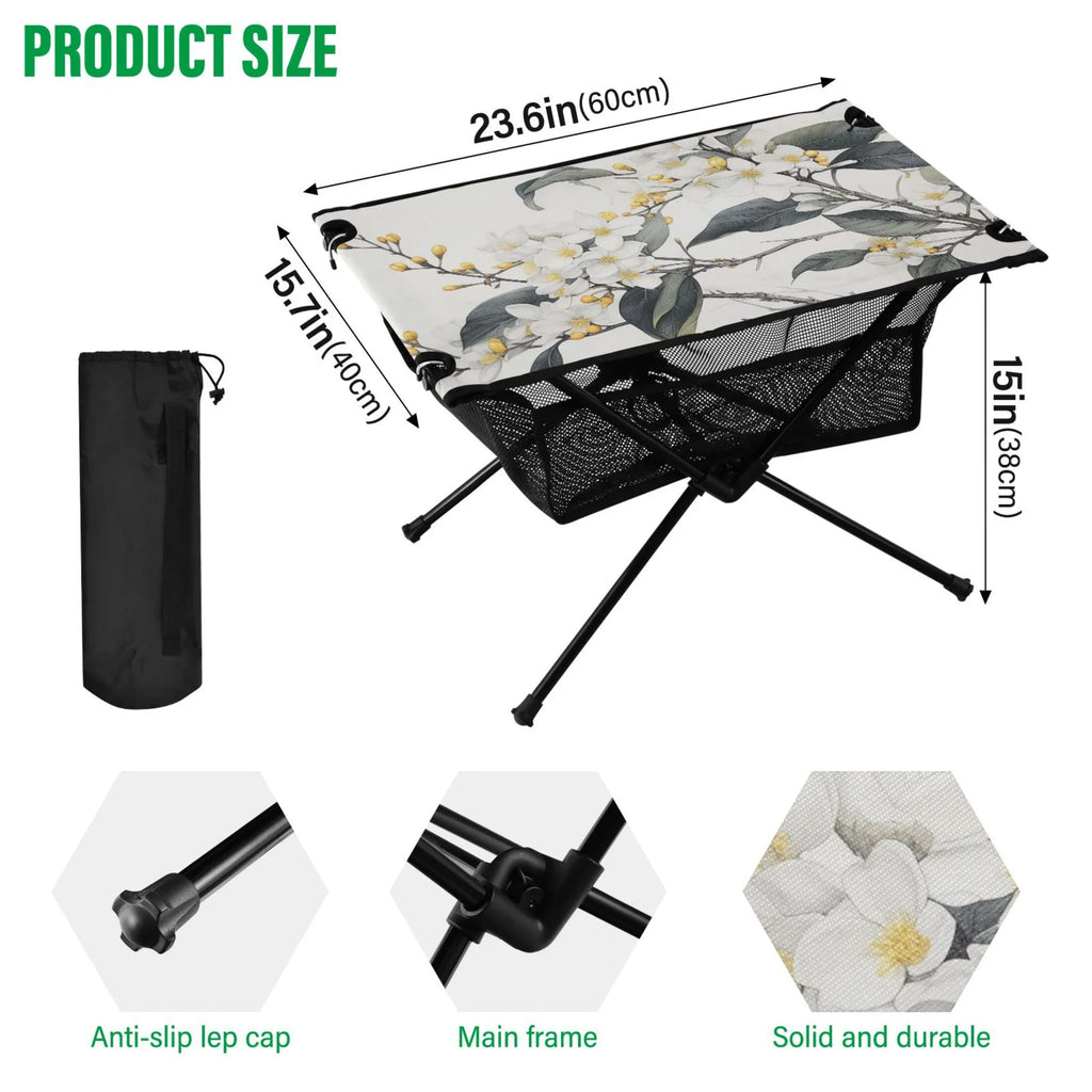 Flowers Jasmine Portable with Fishing BBQ Bag Outdoor Storage for Hiking Table Picnic Table Table Compact Beach Blooming Foldable Camping