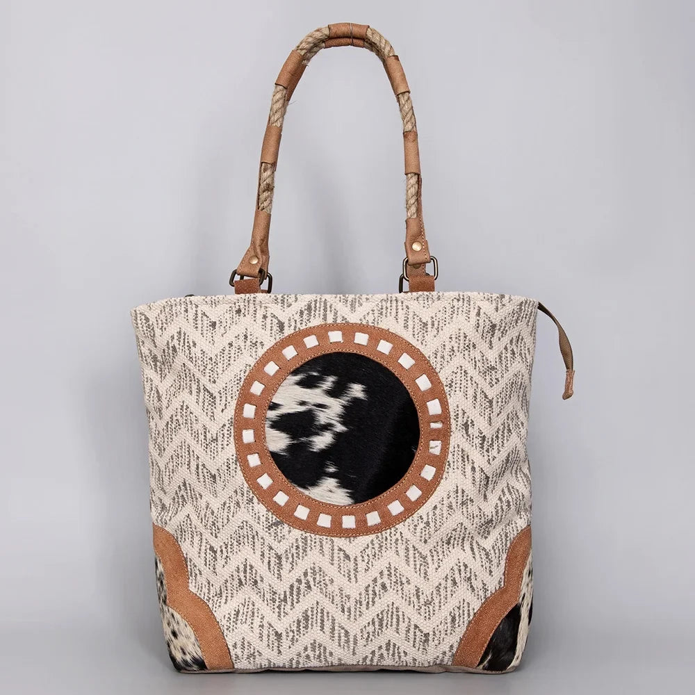 KB487 OHLAY western Upcycled TOTE Leather bag handbag Upcycled Canvas purse women KB Wool Hair-on Genuine
