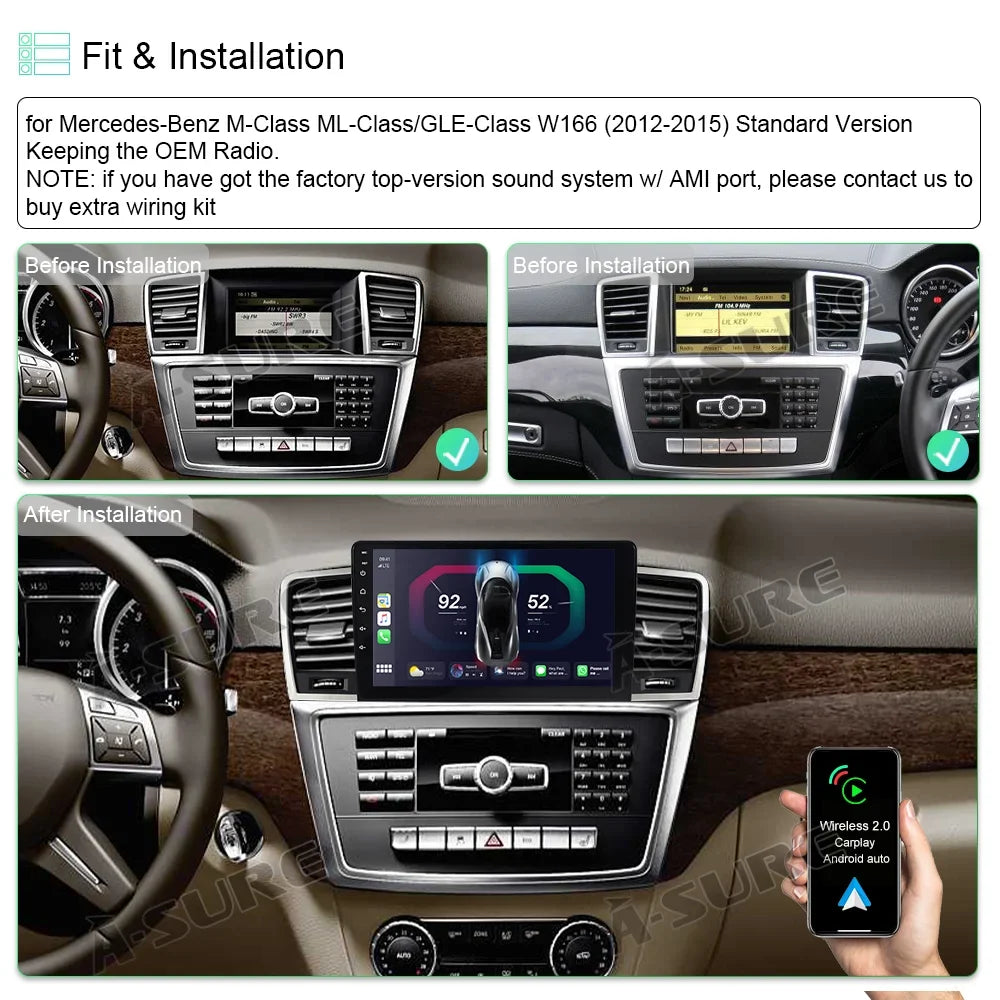 2+32GB Navi Stereo W166 GPS 12 X166 WiFi Radio Mercedes-Benz For Car GLE 2012-2015 Android GL ML