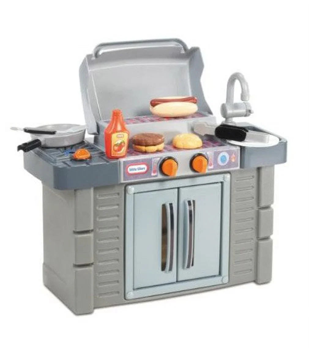 Kids Pretend Grow 2 Tikes BBQ Girls 8-Piece Grill Cook Little 3 Toddlers 4+ Playset, Toys Kitchen Ages For Boys Gray, Play 'n