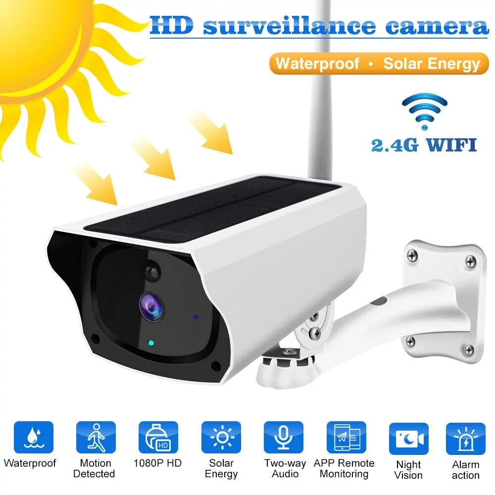WiFi Surveillance Camera, Solar Battery Cameras, IP Waterproof, Powered Camera Energy 1080P Security Detection, Powered, Motion Wireless Rechargeable Video Outdoor