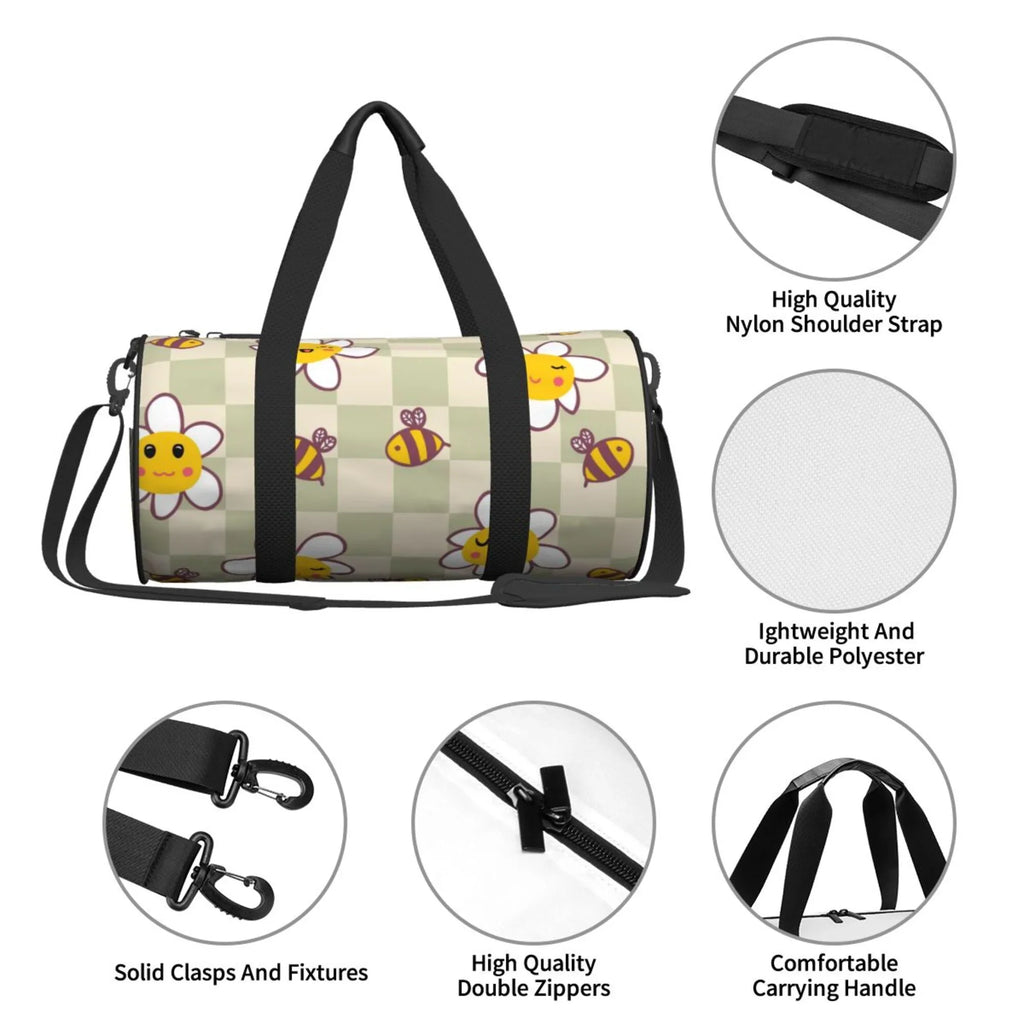 Weekenders ZICANCN Duffle Bag, Bag Bees Tote for Gym Sports Travel Bags Men Checkerboard Women Retro Daisies