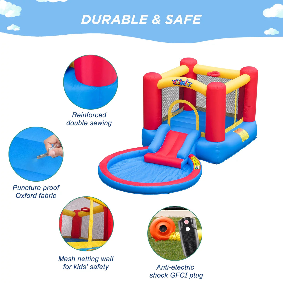 Basketball Bounce Castle with Pool Area with Fun Bouncy Bouncer Kids & Dry Wet Waterslide Blower Inflatable House for Repair years 3-5 , Kits, with Bounce Combo, Hoop Valwix for