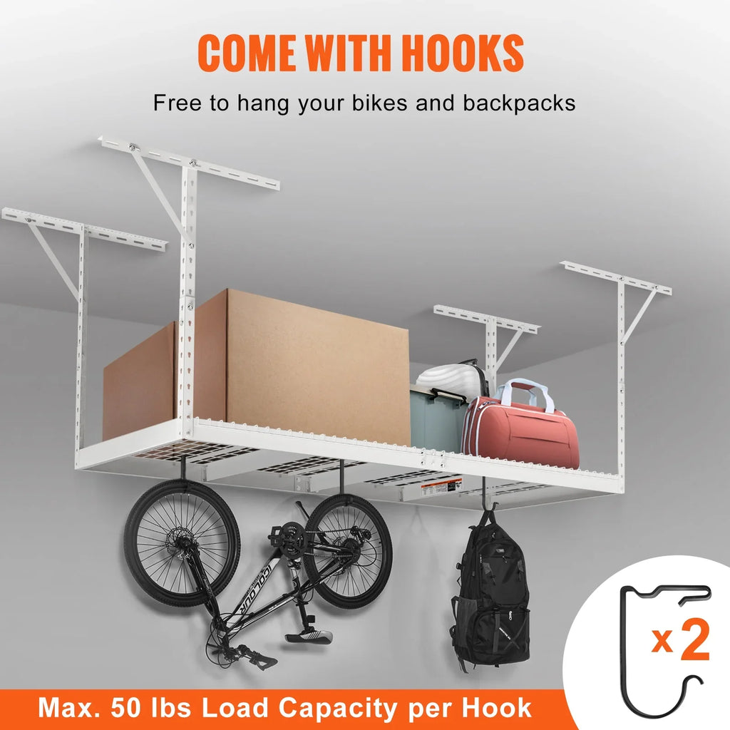 White Ceiling 36x96" Storage Rack 600lb Rack Overhead SKYSHALO Adjustable Garage