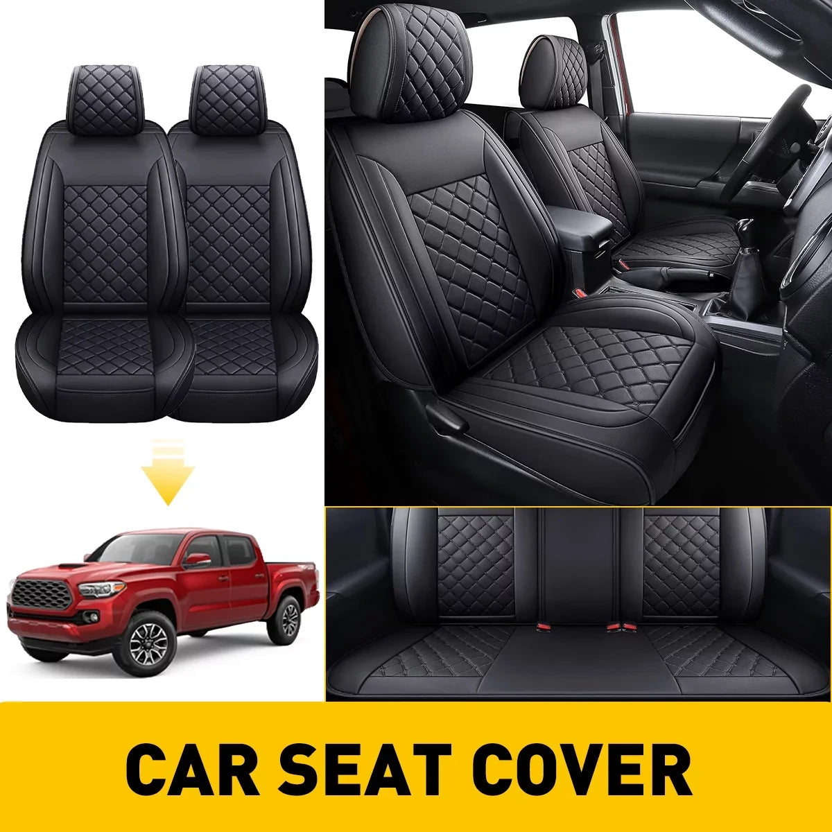 Set Toyota (Full Cab Full Seat for Leather 2007-2023 Covers Set, Black) With Crew Tacoma Fit Car Waterproof
