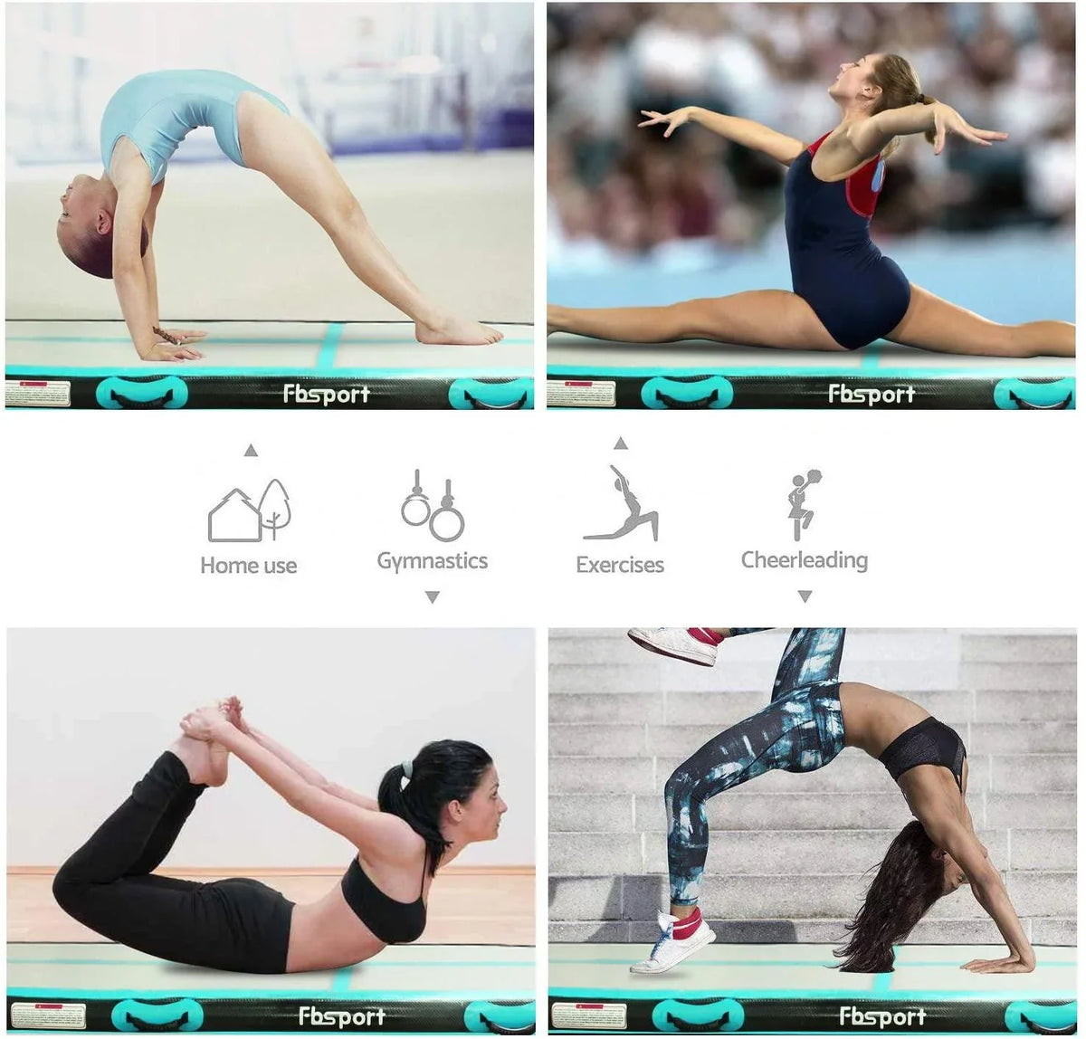 FBSPORT Exercise Material 20ft Mat, Track Green Air Mat, Carbon Tumbling Mint Fiber Gymnastic Inflatbale