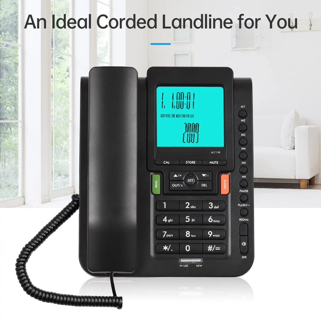 Dial and with Speed Hotel Hands for Landline Black Business Free, Redial, Bisofice Phone