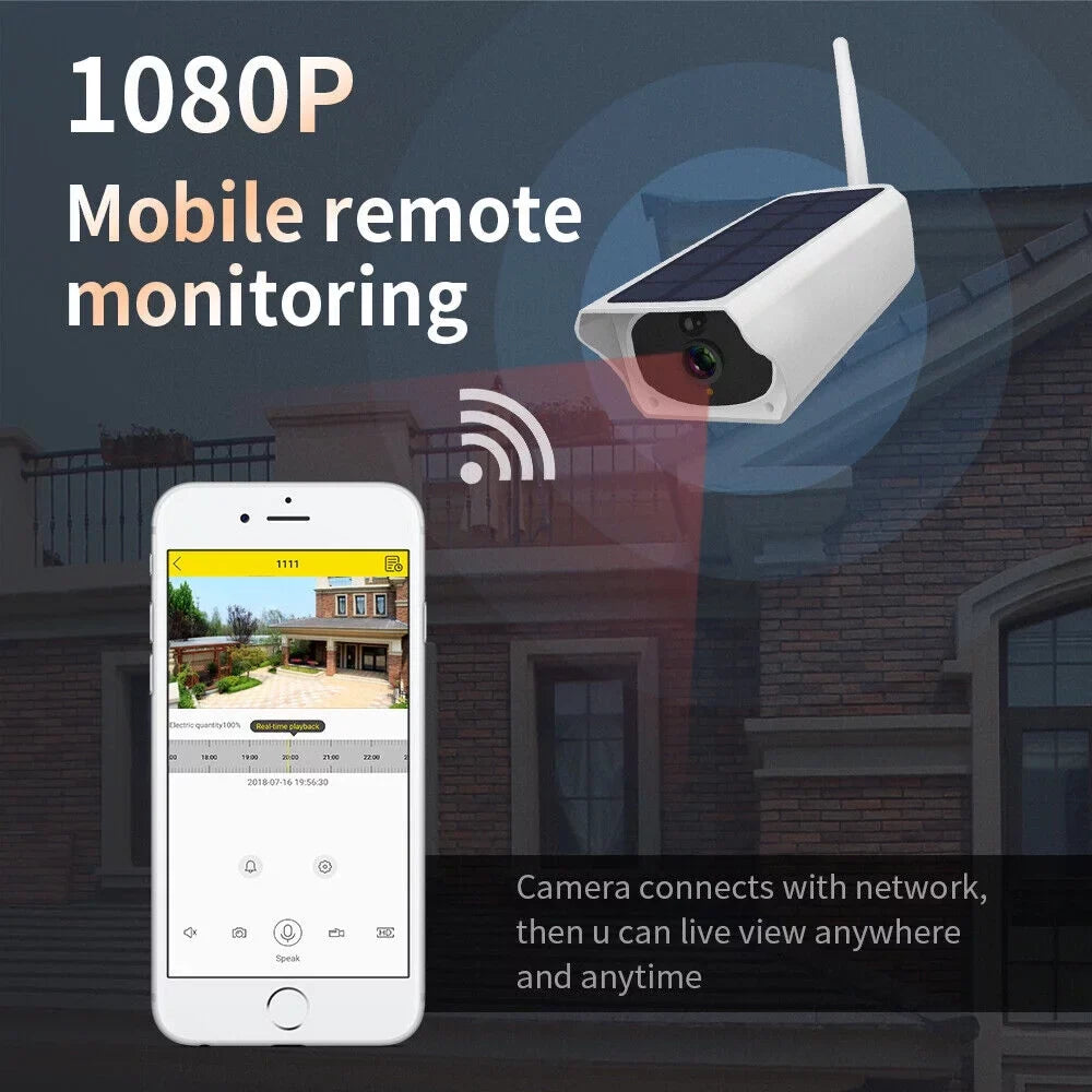 WiFi Surveillance Camera, Solar Battery Cameras, IP Waterproof, Powered Camera Energy 1080P Security Detection, Powered, Motion Wireless Rechargeable Video Outdoor