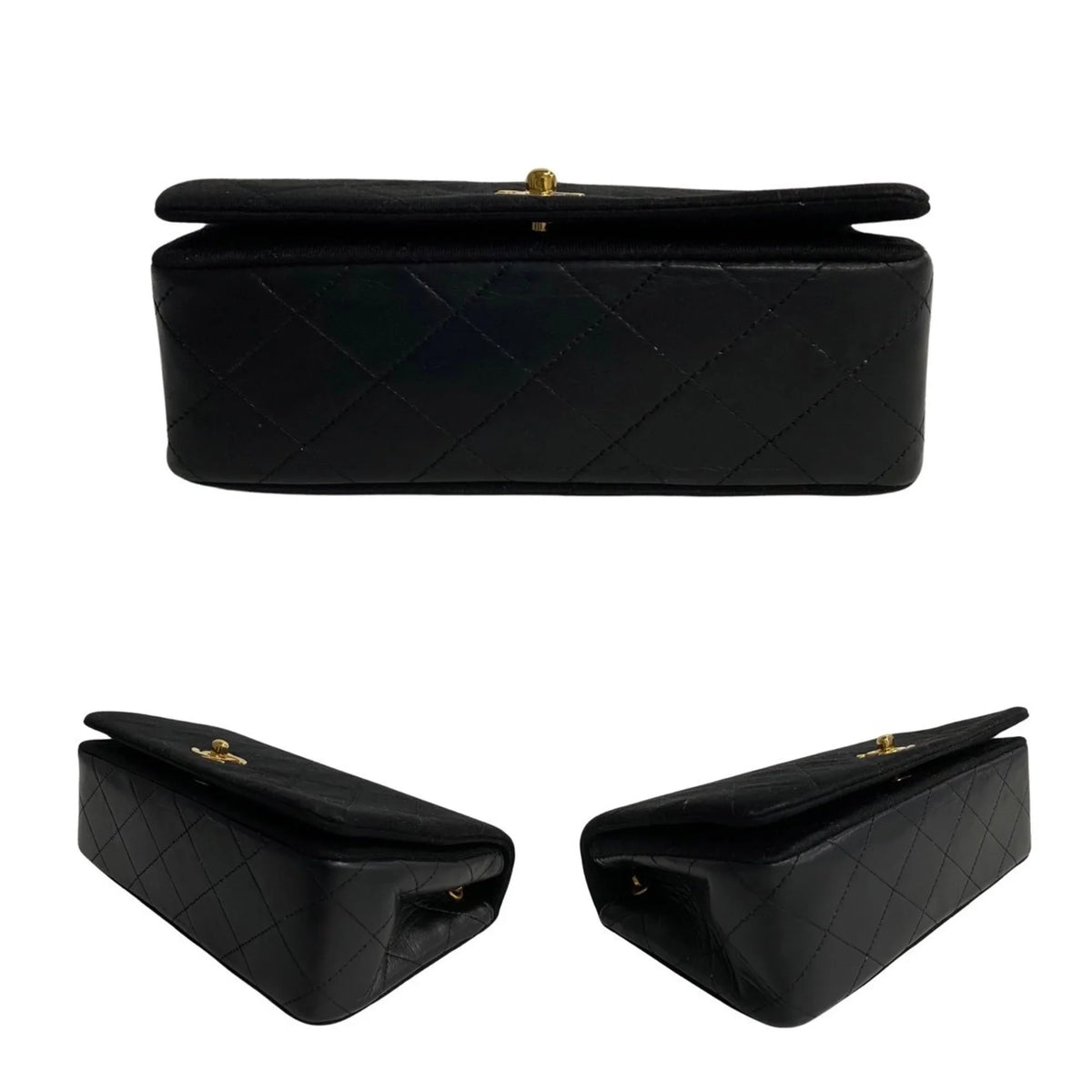 Bag Lambskin Turnlock Flap Chain Shoulder Pre-Owned (Good) Black CHANEL Matelasse 73960 Full Cotton