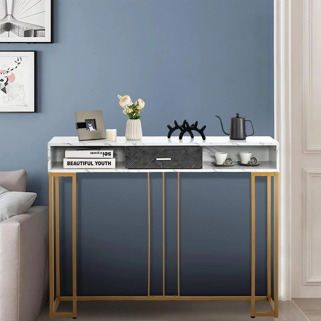 Table Room &amp; Living Entryway Pads Device with Kitchen NLTBONNIE Table Faux Ent Hallway Adjustable for Sofa with Foyer - Room Dining Anti-Toppling Foot &amp; Drawer Marble Console