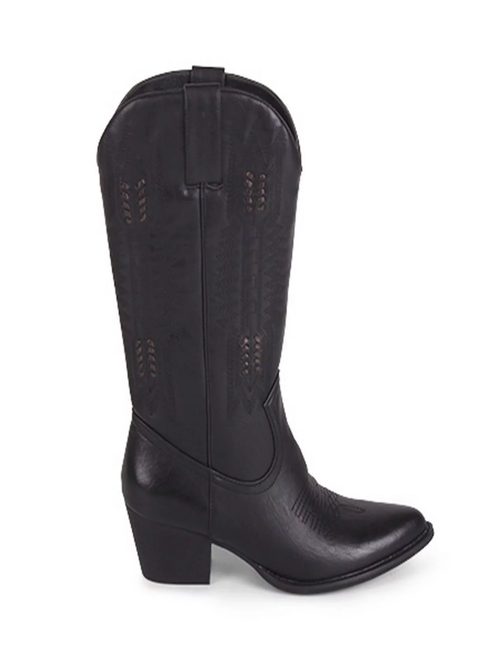 Block Pull Heel Woven Black Toe 5.5 WANTED Boot Tabs Texan Detailing Western Padded Whip-Stitch Pointed Womens