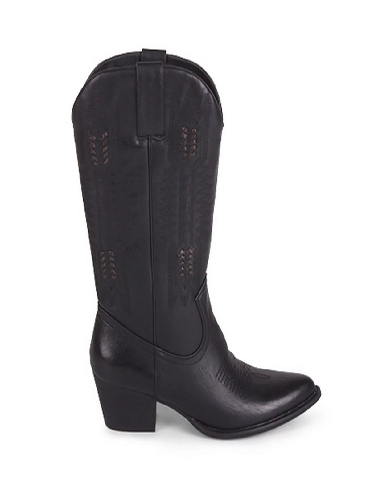 Block Pull Heel Woven Black Toe 5.5 WANTED Boot Tabs Texan Detailing Western Padded Whip-Stitch Pointed Womens