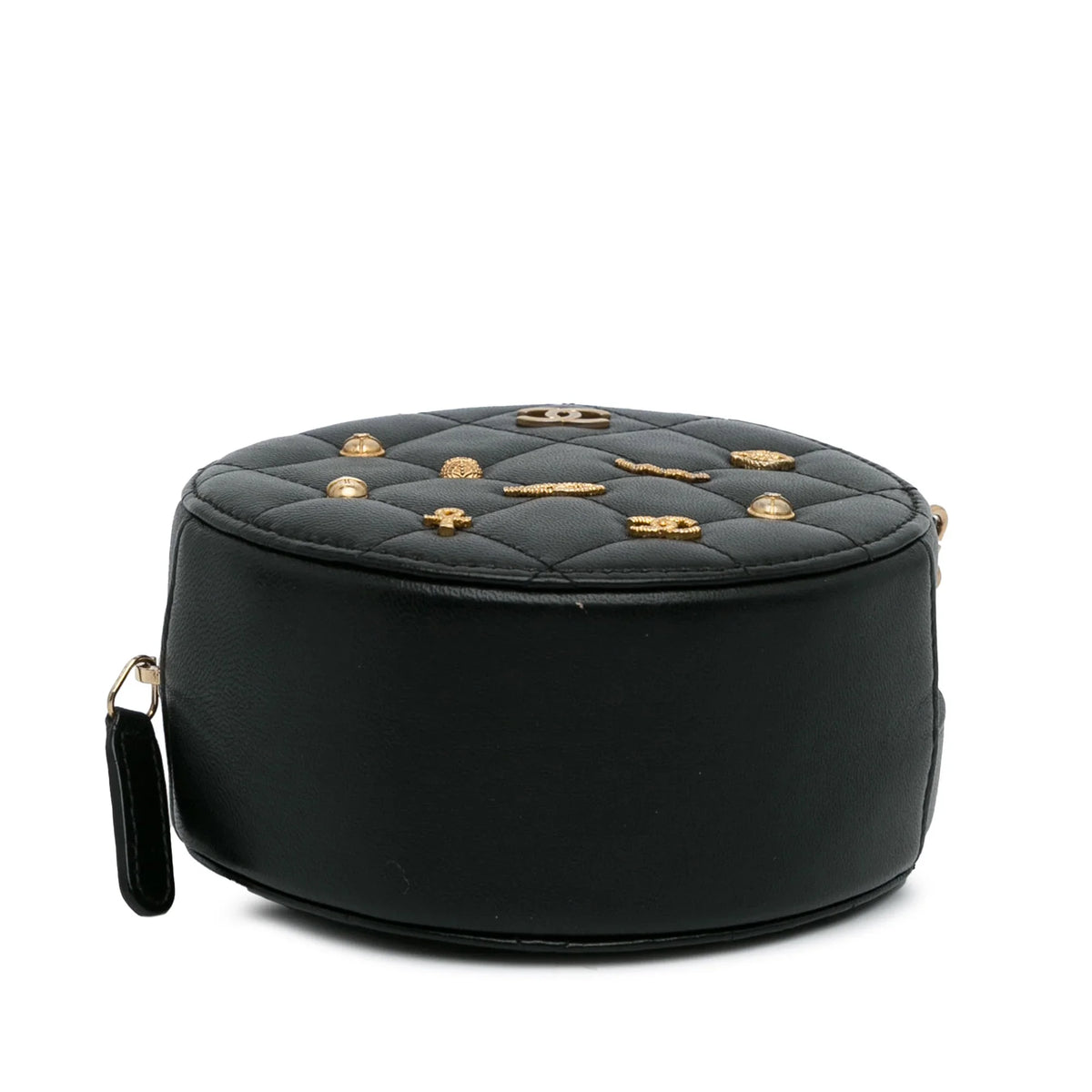 Pre-Owned Round Bag Leather (Good) Lambskin Lucky Crossbody Unisex Charms Chanel Authenticated Black
