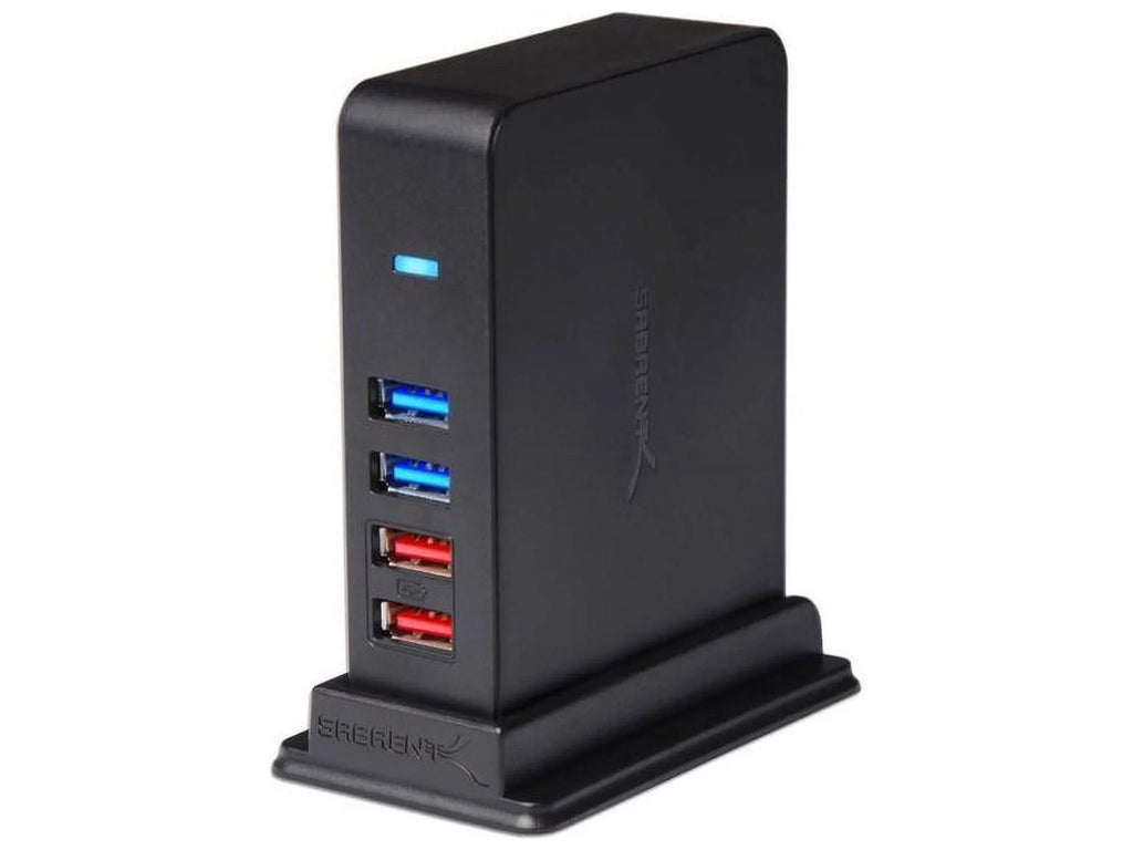 Ports + 3.0 Adapter 12V/4A [Black] Port SABRENT 2 Power (HB-U930) Charging USB 7 with HUB