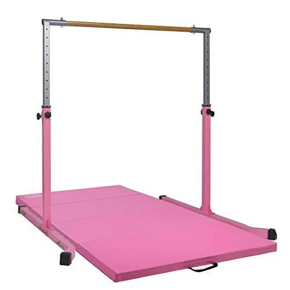 Gymnastics, Durable Bar Equipment, Gymnastic Junior Training Heavy for Kip 5 Duty Star-TD Strong Legs, Expandable Bar, FT, Height Adjustable and Pink Home Horizontal 3-5 Curved Kids,