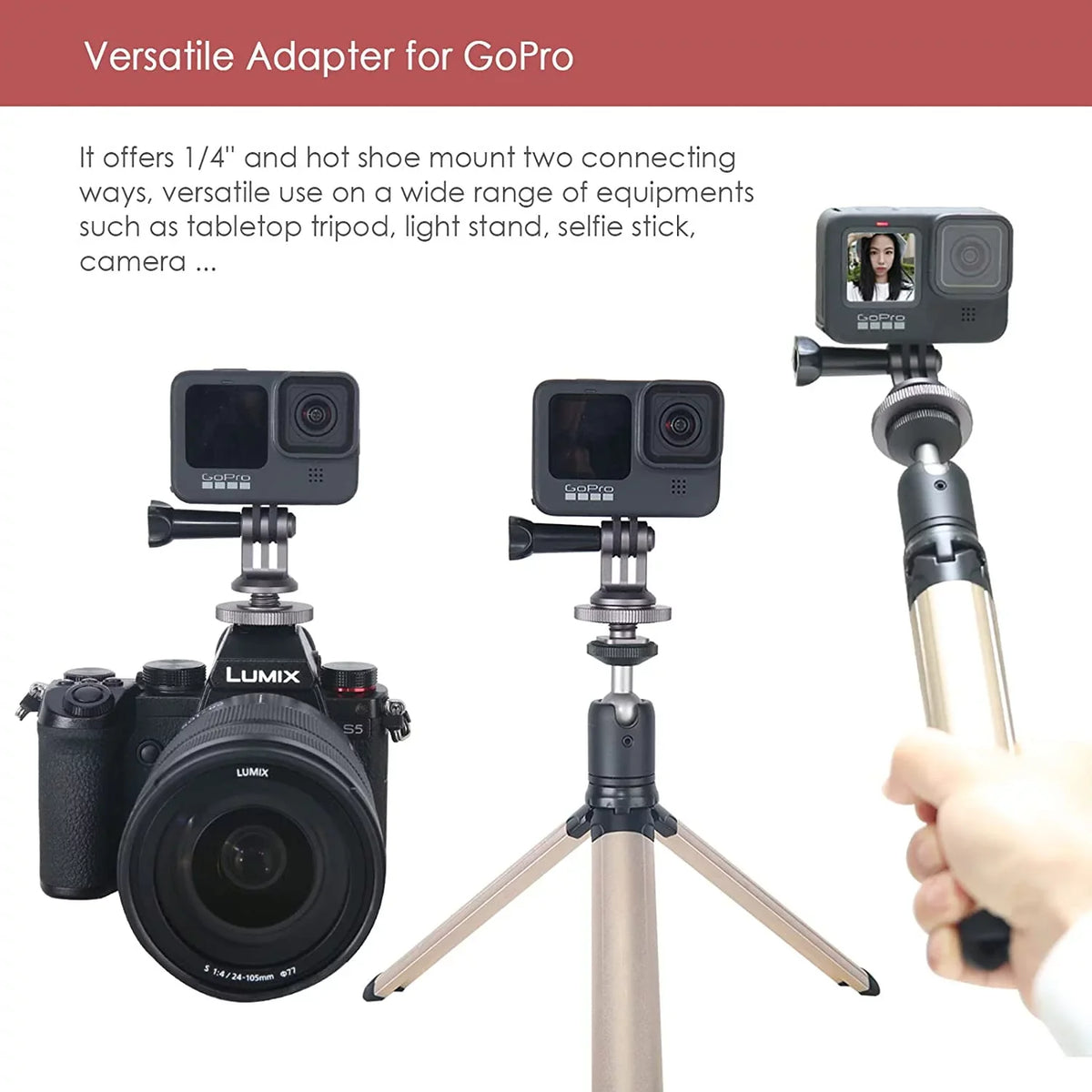 Tripod Hot for DJI GoPro for Hero Brave Osmo Action, AKASO Applicable Mount 10/9/8/7/6/5, 8/7/6 Adapter Shoe
