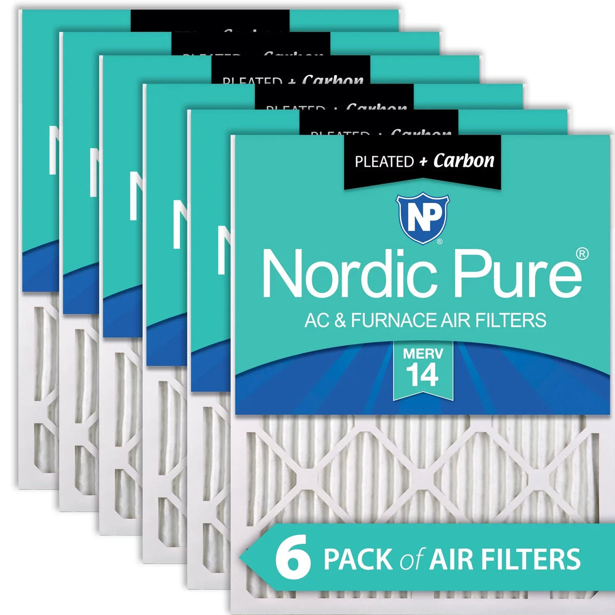 6 Pack Plus Air MERV Carbon Pure 14 Pleated 12x18x1 Nordic Filters