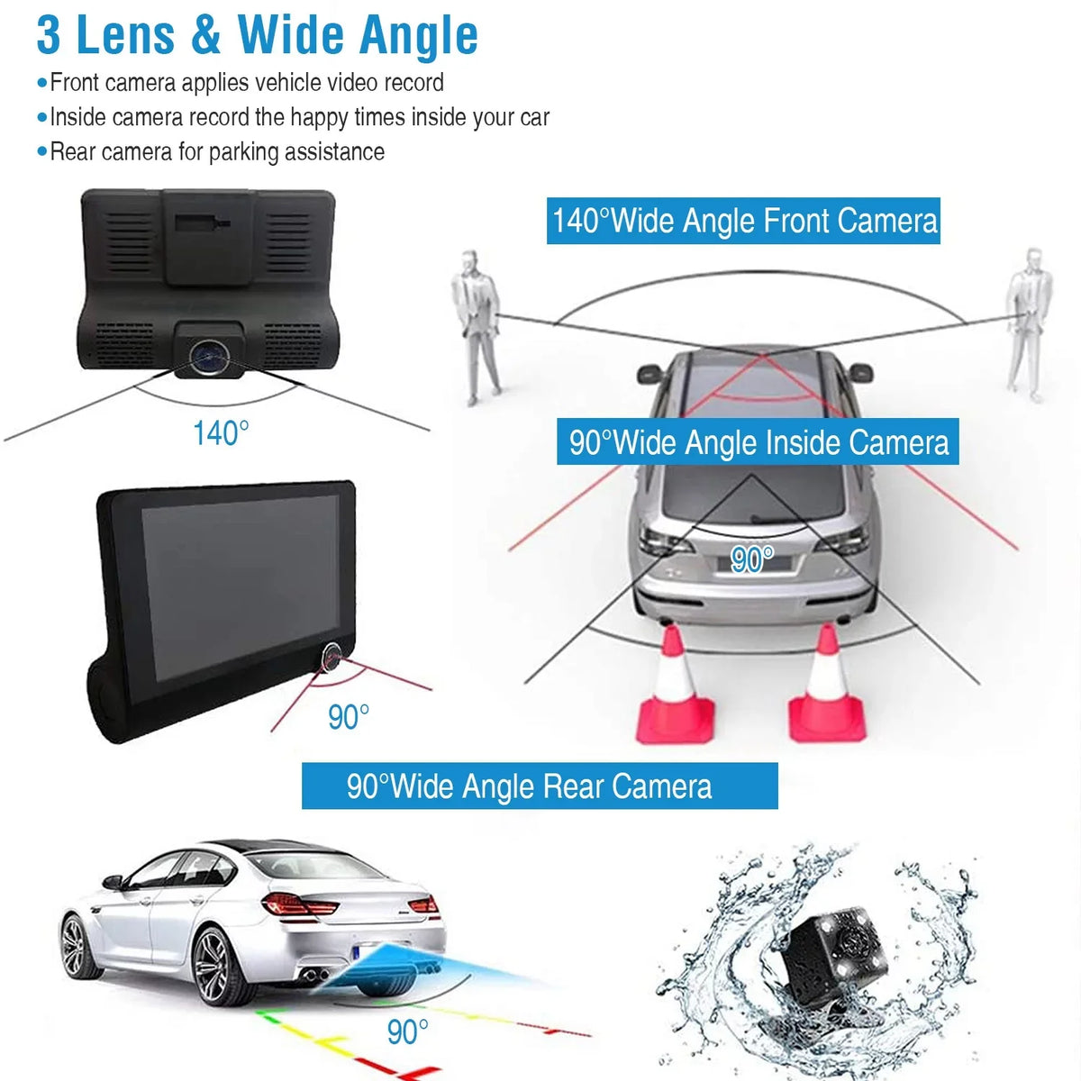 Rear Recording Motion G-Sensor Cam with Detection Front Dash Touch 1080P and iMouTEK Loop 4in Car Camera Dash Camera Screen