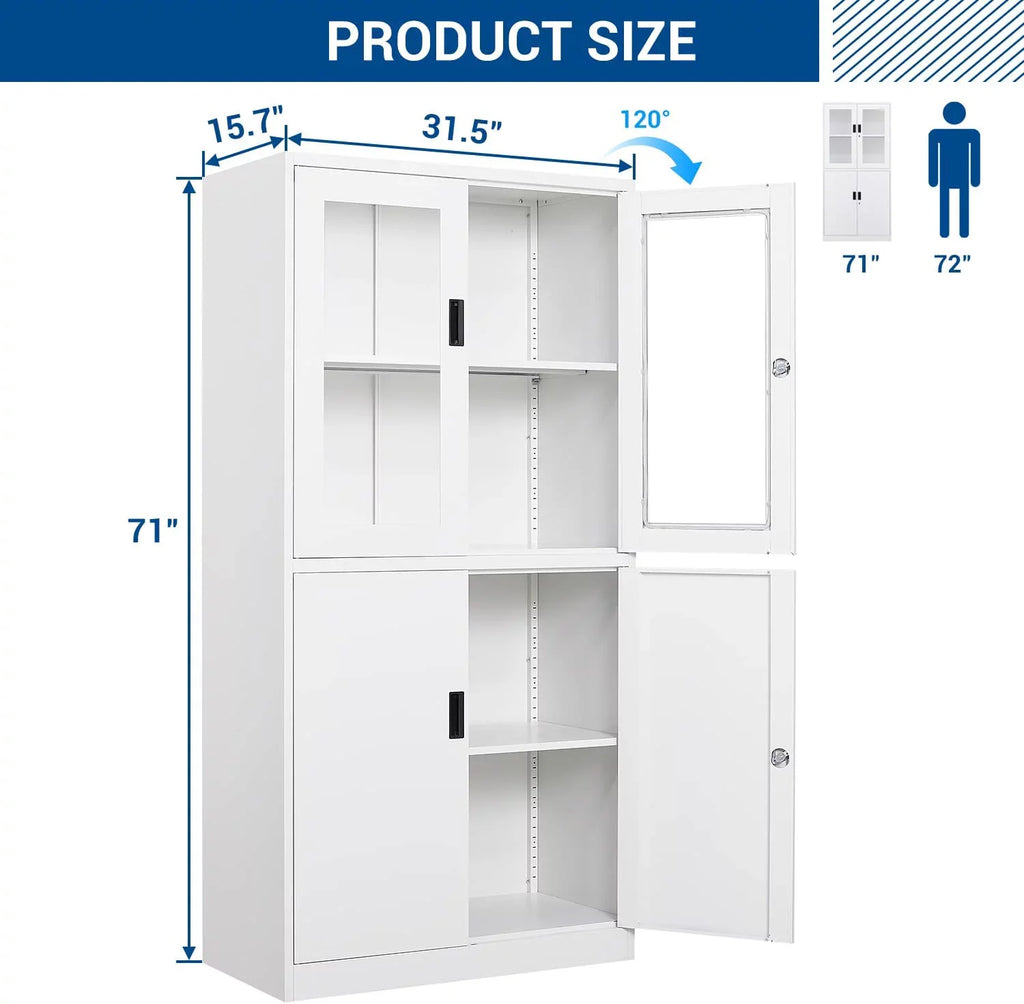 for STANI Metal Storage Storage Assembly Locker,Locking Doors Office Glass Cabinets Steel 71" Tool Cabinet Required with Office,Home,-