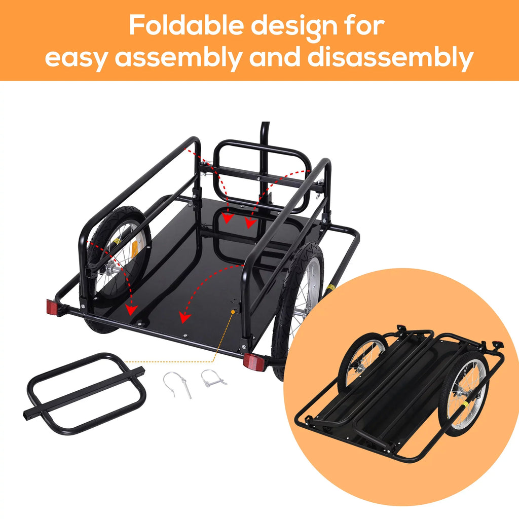 Hitch- 88 with Post Seat Bike to Trailer up Aosom Lbs. Cart Black Cargo Folding