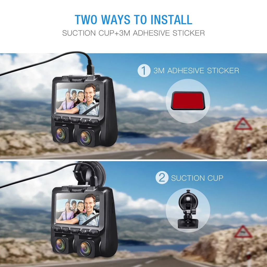 3" TOGUARD G-Sensor, Night LCD Screen Car Dual Dash Vision Recording with Monitor, Loop 1080P Dash Parking Front and Camera Cam IR Camera Inside