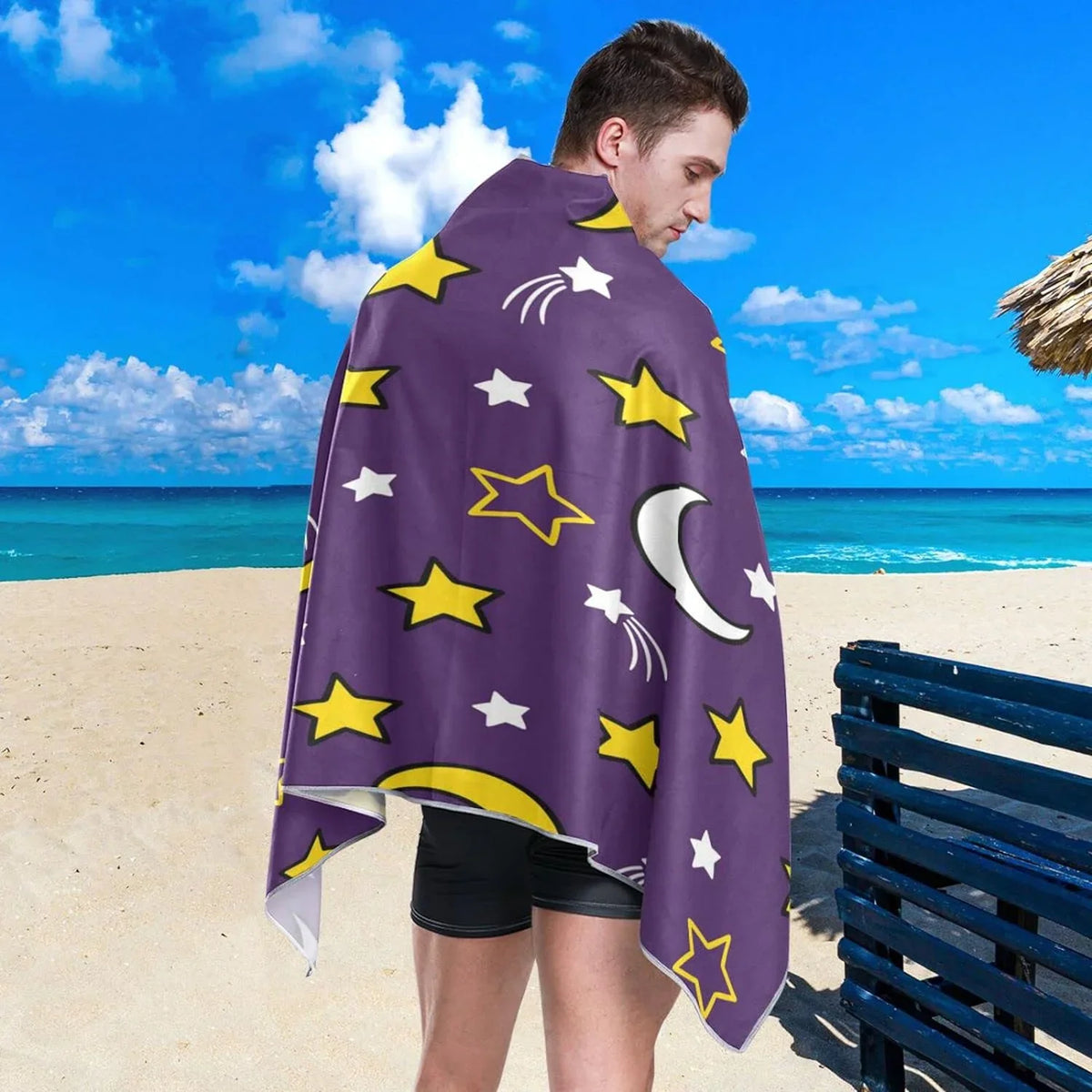 for Beach Bestwell Dry Super Travel Quick Lightweight Holiday（419） Absorbent - Towels Compact Camping Oversized - and Moon Stars Towel Towel Swimming