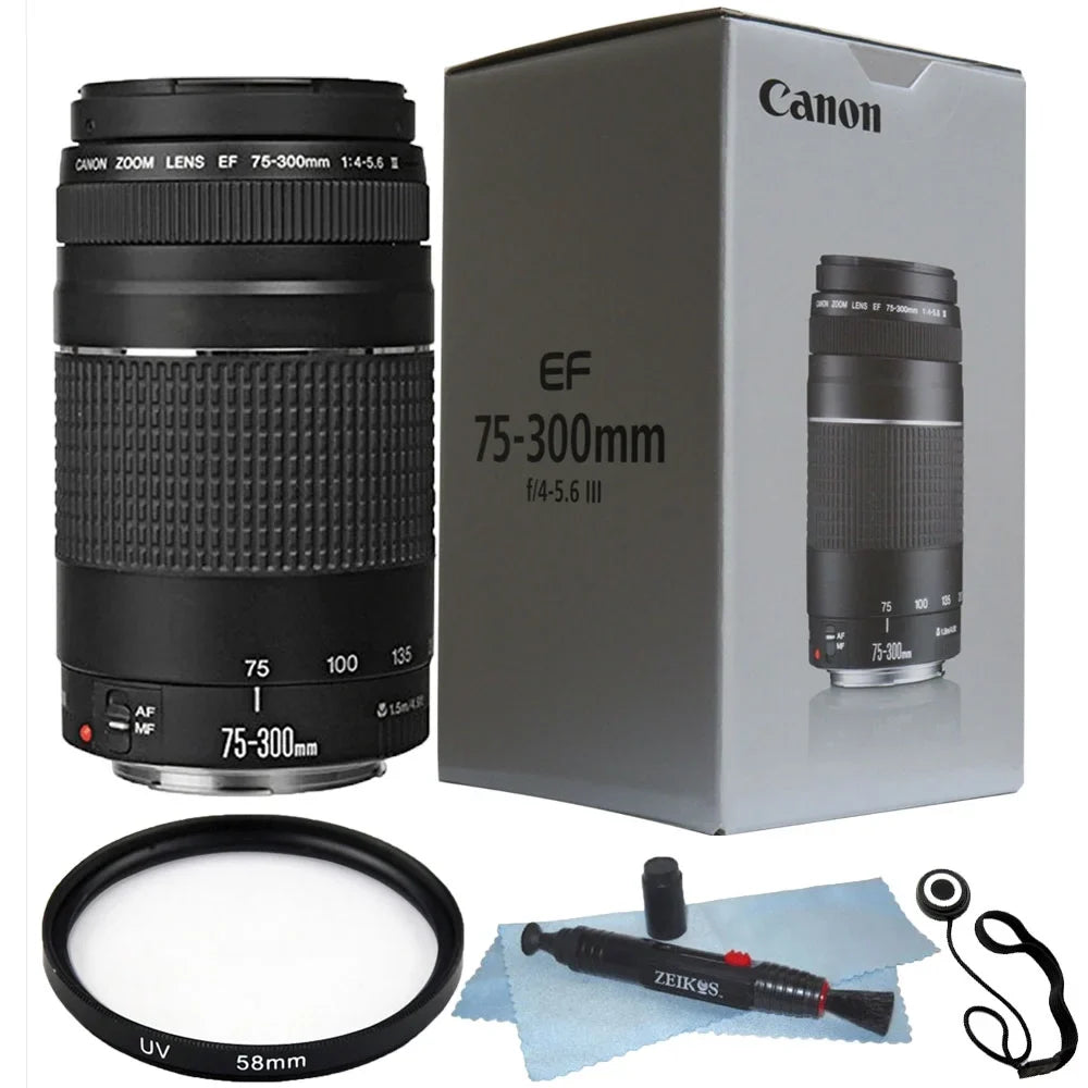 Holder f/4.0-5.6 Canon + Lens 75-300mm Cap EF Filter + UV + III Pen 58mm Lens