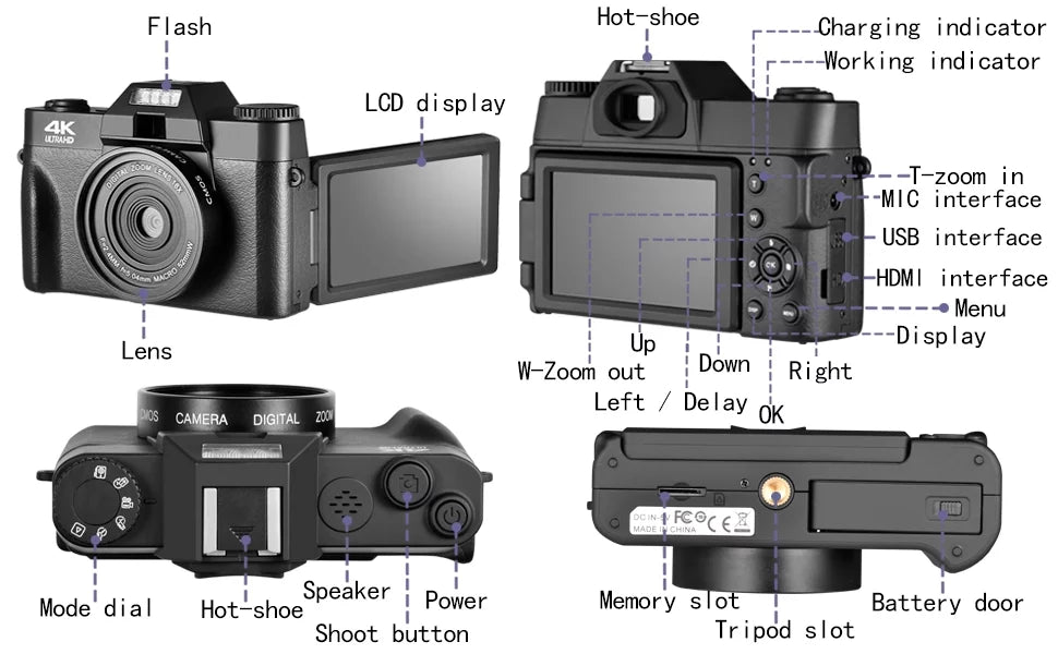 and GB Camera,Digital Photography,4K Camera Flip Vlogging 180° Batteries(Black) with 48MP Lens,Macro Digital for Kids Card,2 Lens,32 for Adults Camera Micro Screen,Wide-Angle