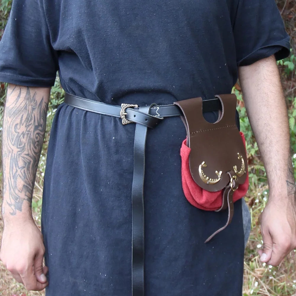 Medieval-Inspired Carrying - for Royal Design Secure Replicas Rich for Armory Valuables Closure Red Adjustable Red Elegance Pouch Suede Royal Fit Belt Court Handmade Small Perfect