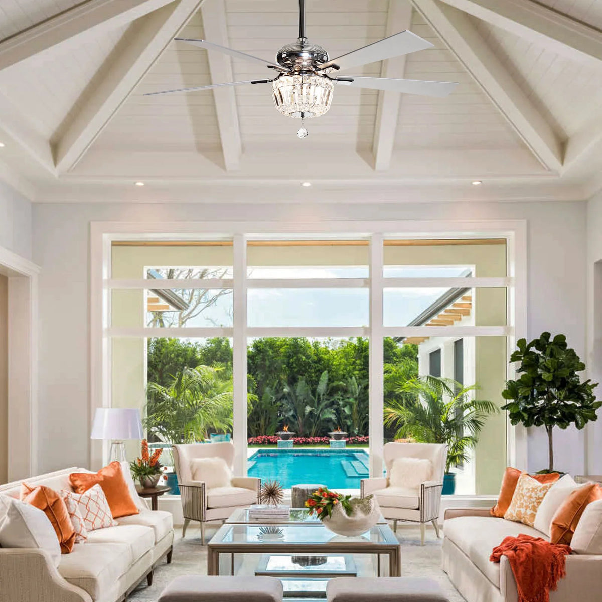 Not with Light Fan Parrot 5 Brushed Fan Included and Ceiling Bulb and Nickel Chandelier 48 Ceiling Remote Crystal Reverse Inches Blades, Uncle Modern 2 with Ceiling Fan