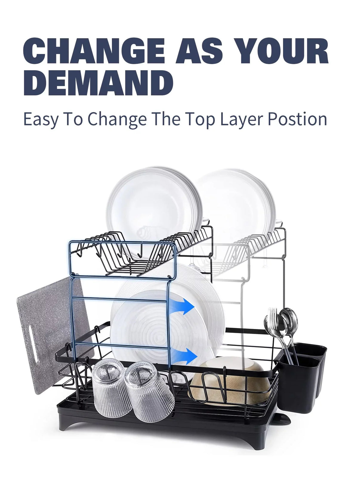 Kitchen Extra 2 Black Large Dish for Drying Tier Rack Counter,