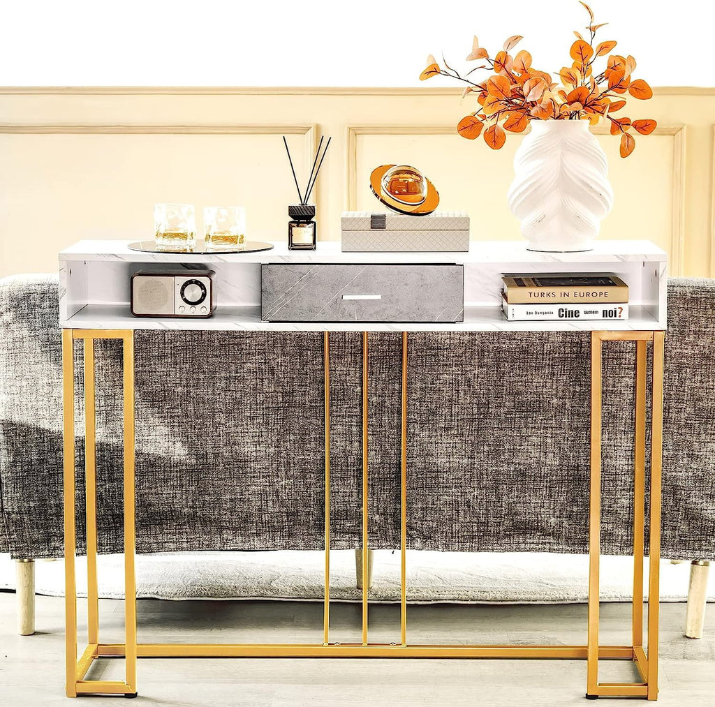 Table Room &amp; Living Entryway Pads Device with Kitchen NLTBONNIE Table Faux Ent Hallway Adjustable for Sofa with Foyer - Room Dining Anti-Toppling Foot &amp; Drawer Marble Console