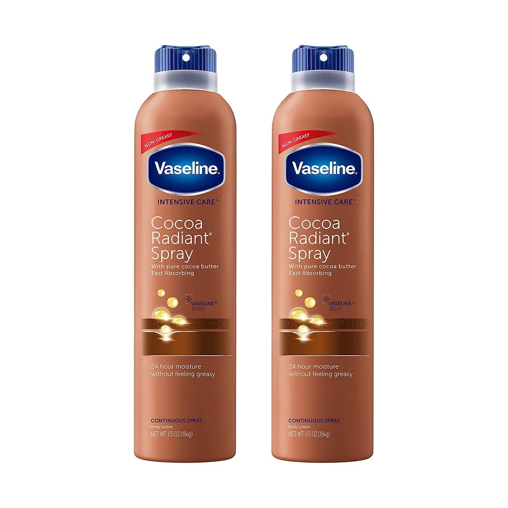 Vaseline Intensive Leaves Radiant Apply Continuous Cocoa Skin 2. And Spray, Dry Spray, Moisture, Care Quickly Oz, Provides Pack Easy In To Of 6.5 Soft, An Absorbs 24-Hour Moisturizes Skin