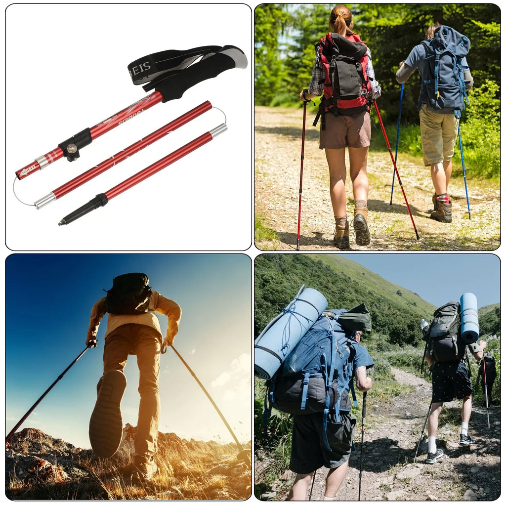Collapsible Pole Hiking Trekking 51 Red Poles, Inch Aluminum Alloy, Uxcell