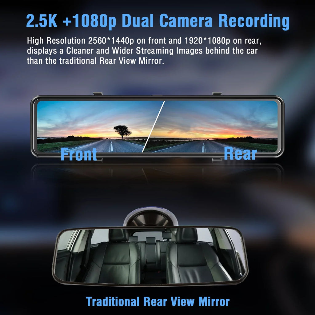 for Assist, 10" Camera, Backup Full Mirror Waterproof Loop and Dash Rear Rear Front Mirror Car, Touch View Reverse 1080P Recording, Dual G-Sensor Camera Camera, Screen, 2.5K TOGUARD Parking Dash Cam