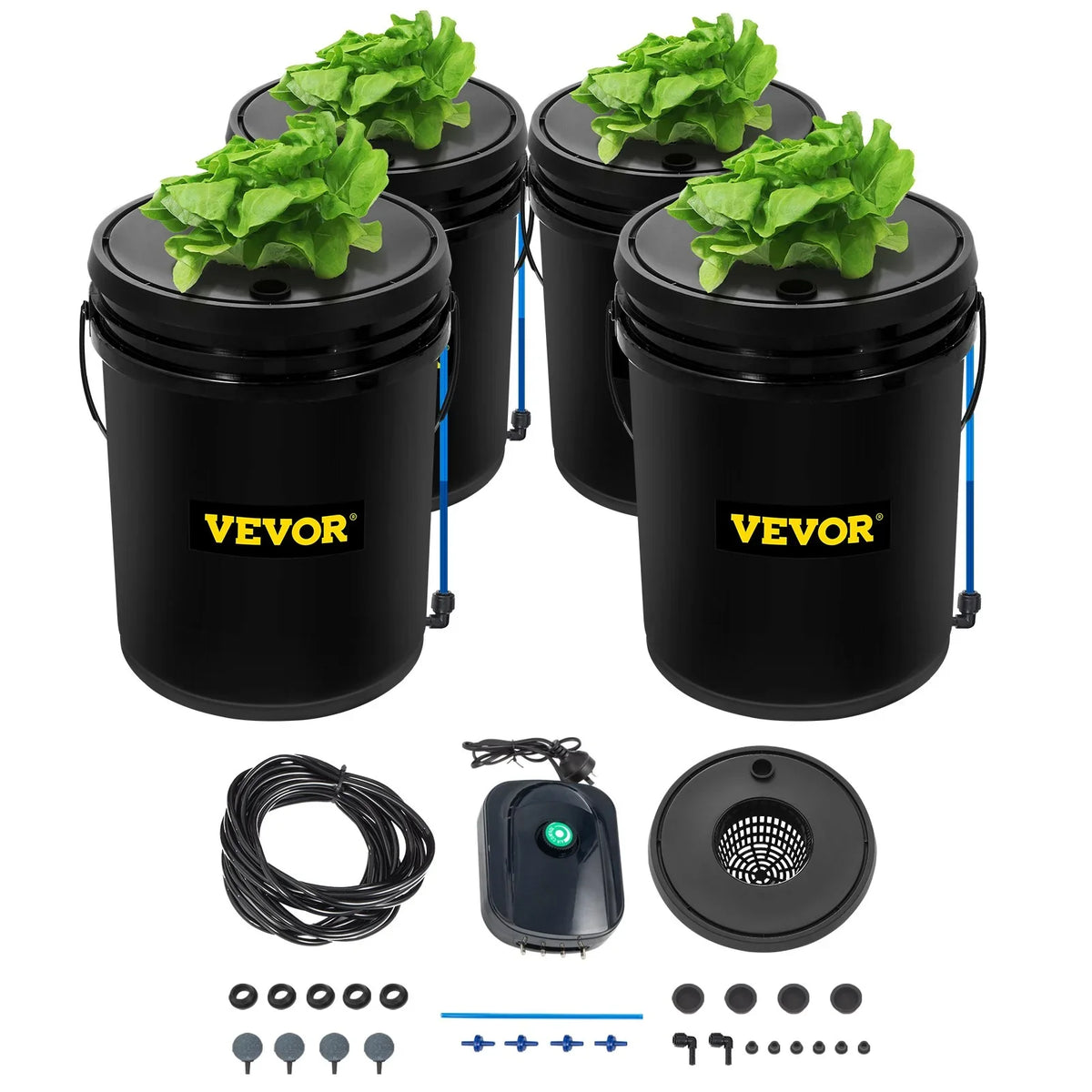 DWC Leafy Water Kit, Pump, Stone Grow Vegetables Indicator for 4-Bucket 5-Gallon, & Hydroponic System with Level Indoor/Outdoor VEVOR Air