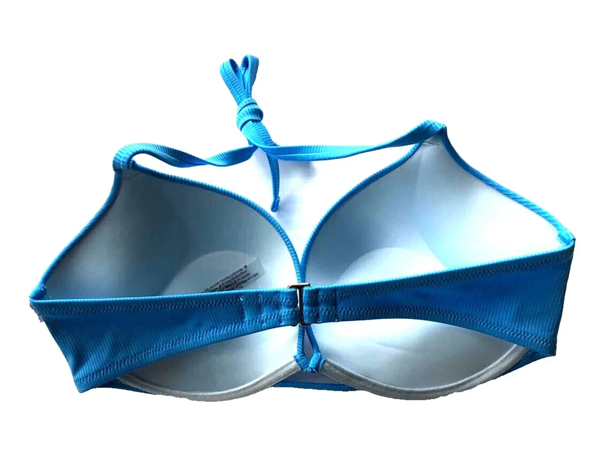 Size Blue Halter Add-2-Cups Victoria's Top Push Bikini 32A Up Capri Secret NWT Bombshell Swim