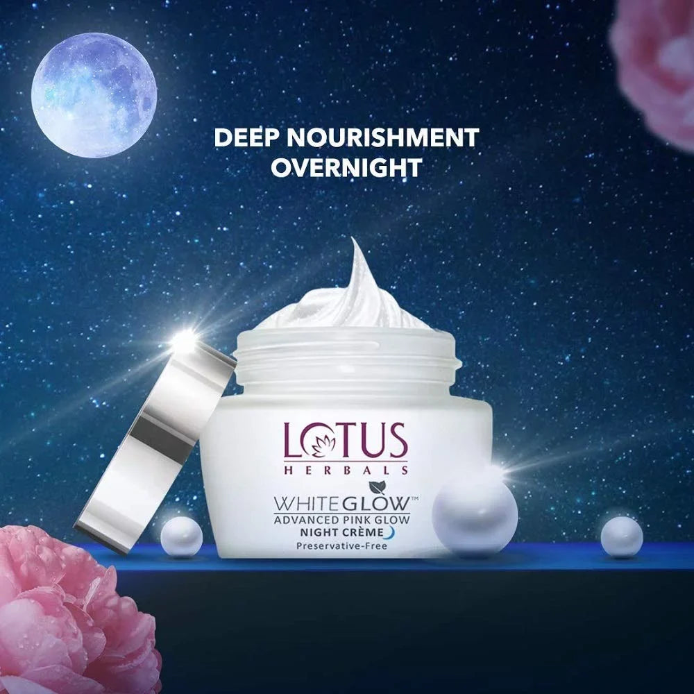 Whiteglow 50g Night Types All Glow Advanced Lotus Herbals | Pink Skin Cream| For