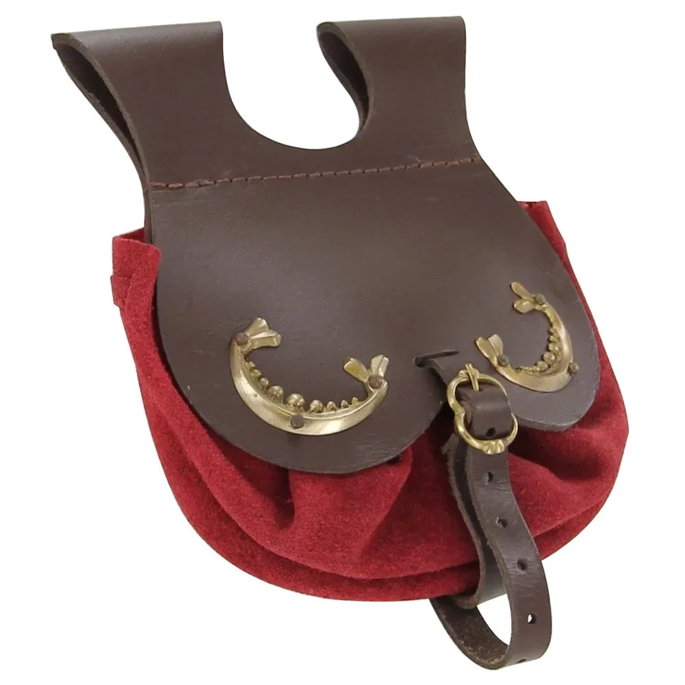 Medieval-Inspired Carrying - for Royal Design Secure Replicas Rich for Armory Valuables Closure Red Adjustable Red Elegance Pouch Suede Royal Fit Belt Court Handmade Small Perfect