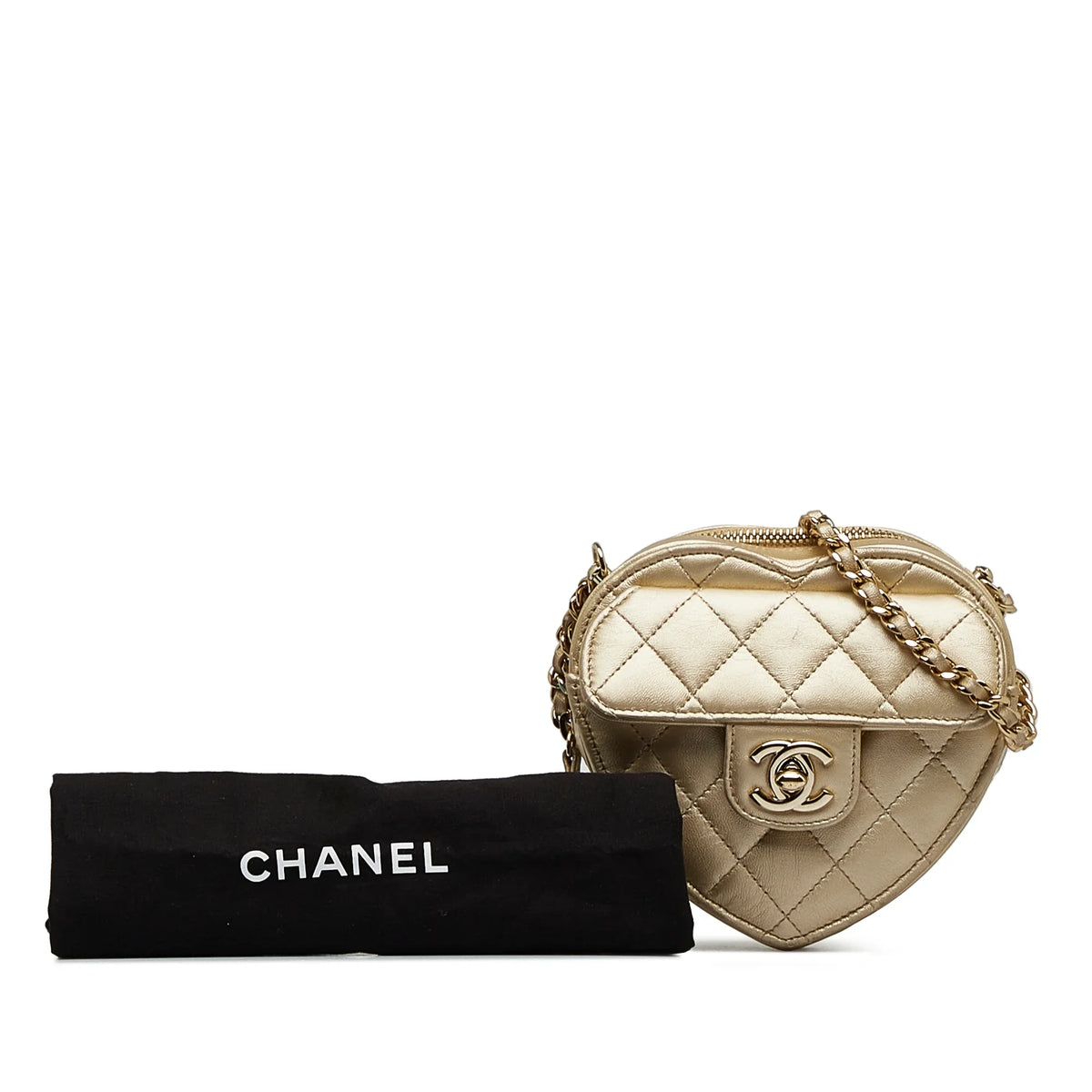 Crossbody Mini Gold Authenticated Heart Leather Chanel Unisex in Crossbody Bag CC Pre-Owned Love (Good) Lambskin