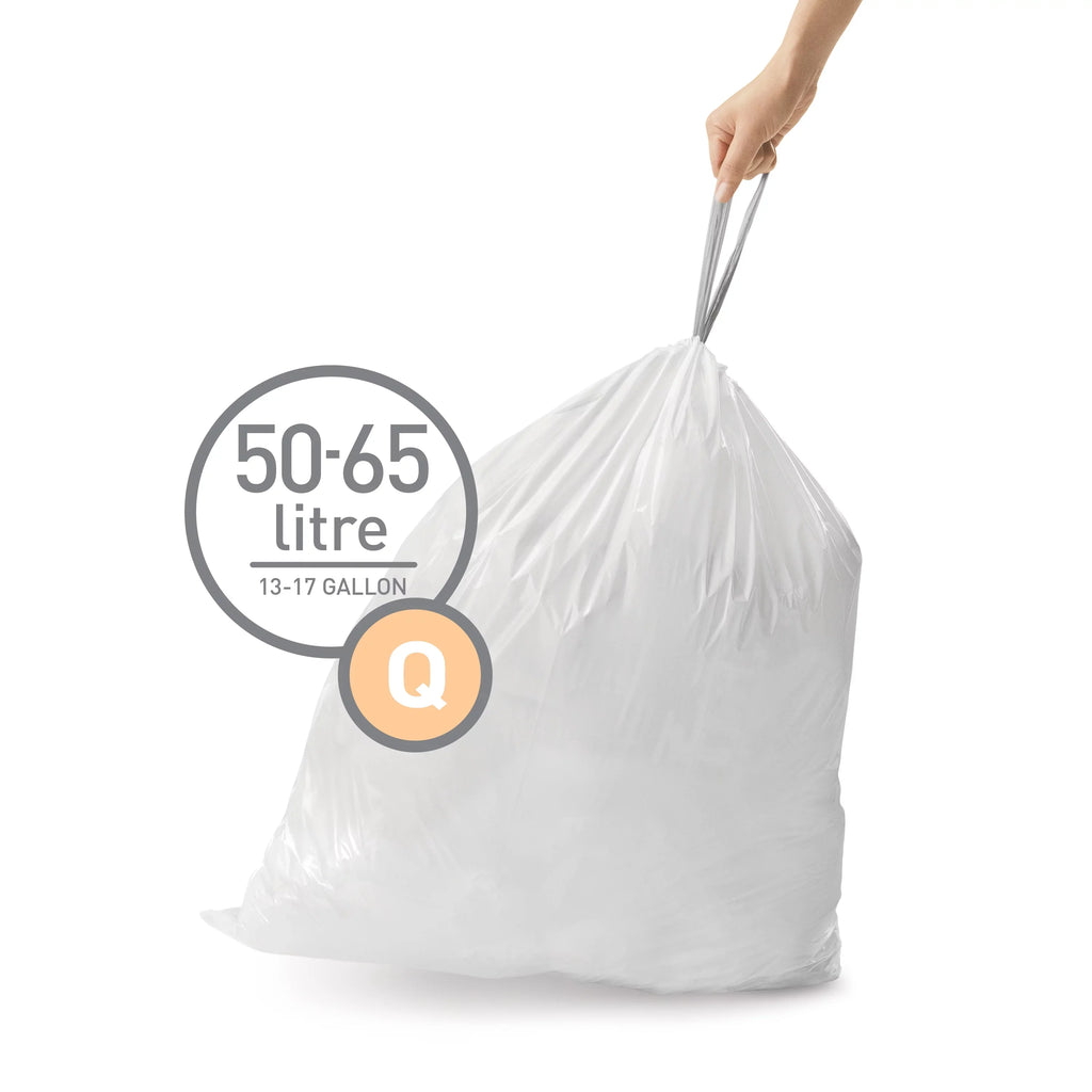 Trash Pack, Drawstring Q Custom simplehuman Bags, Fit Roll / Code 13-17 240 50-65 White Gallon, Liter