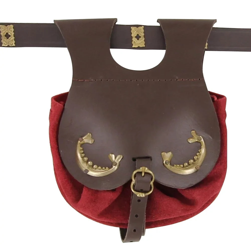 Medieval-Inspired Carrying - for Royal Design Secure Replicas Rich for Armory Valuables Closure Red Adjustable Red Elegance Pouch Suede Royal Fit Belt Court Handmade Small Perfect