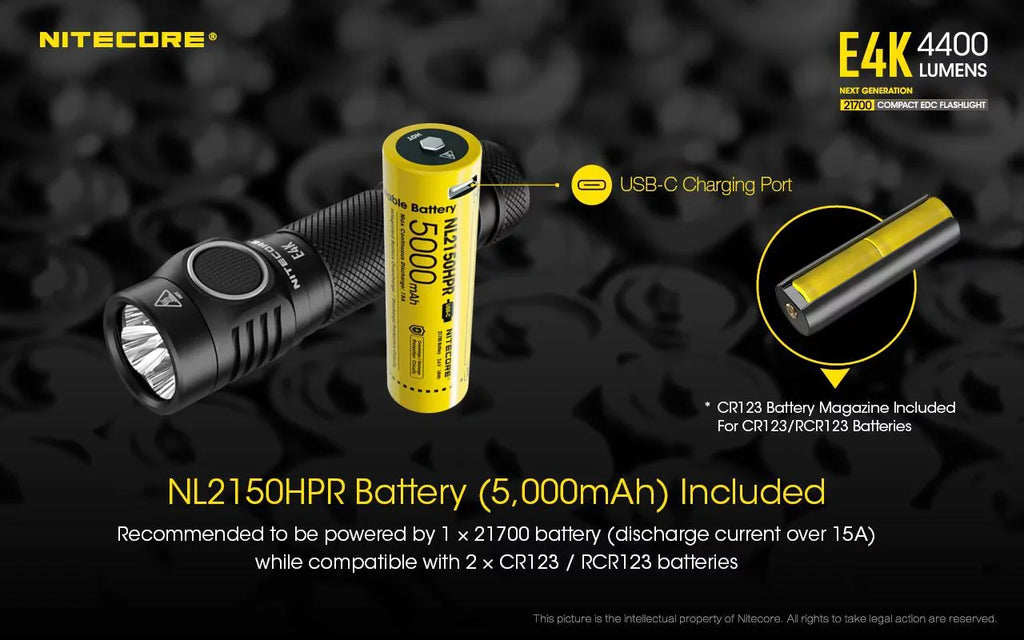 generation - Light Combo: E4K w/Tip 4400 Lumens Flashlight Keychain Copper NITECORE -360 Lumens Next