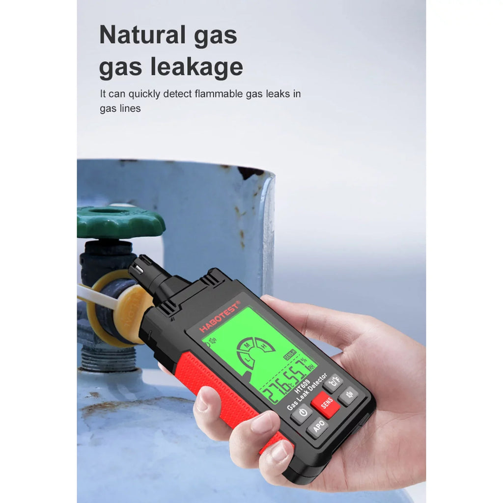 Detector Leak LCD with HABOTEST Methane Gas HT609 and Ambient Natural Detector Detector Combustible Alarm Gas and Hydrogen Gas Visual Display Humidity Temperature Audible