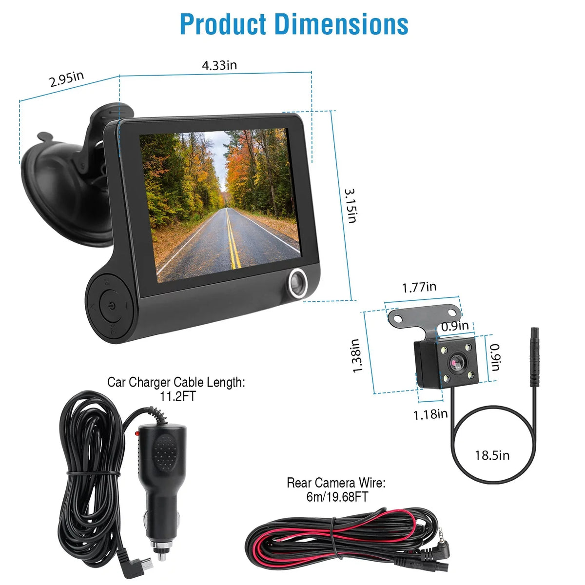 Rear Recording Motion G-Sensor Cam with Detection Front Dash Touch 1080P and iMouTEK Loop 4in Car Camera Dash Camera Screen