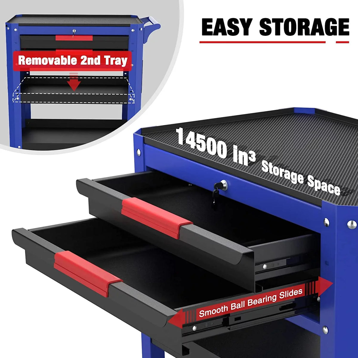 Garage, with Duty Rolling Organizer Industrial Service Heavy WORKPRO Premium Mechanic, Storage System, Workshop, 28" and for Warehouse, 400 Utility Cart, Load Wheels Cart 2-Drawer Tool lbs Locking